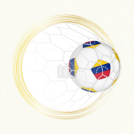 Football emblem with football ball with flag of Venezuela in net, scoring goal for Venezuela.