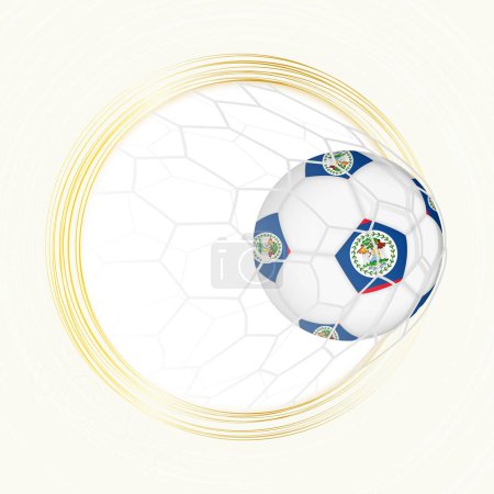 Fußball-Emblem mit Ball und Flagge von Belize im Netz, Tor für Belize.