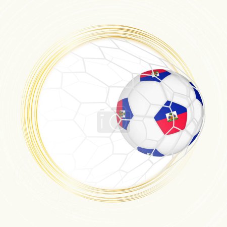 Téléchargez les illustrations : Emblème de football avec ballon de football avec drapeau d'Haïti en filet, but marqueur pour Haïti. - en licence libre de droit