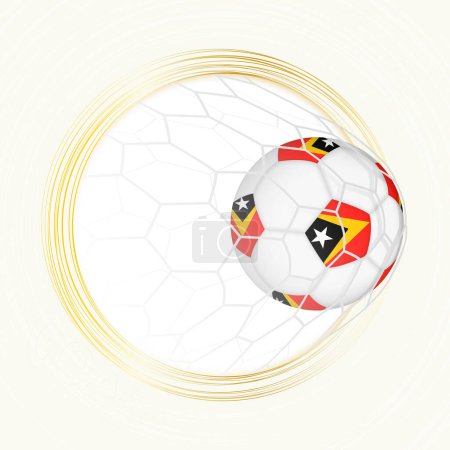 Illustration for Football emblem with football ball with flag of East Timor in net, scoring goal for East Timor. - Royalty Free Image