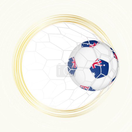 Emblema de fútbol con pelota de fútbol con bandera de Australia en la red, anotando gol para Australia.