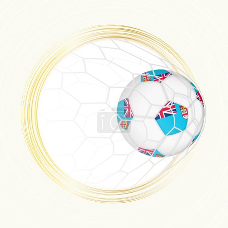 Fußball-Emblem mit Ball und Flagge von Fidschi im Netz, Tor für Fidschi.