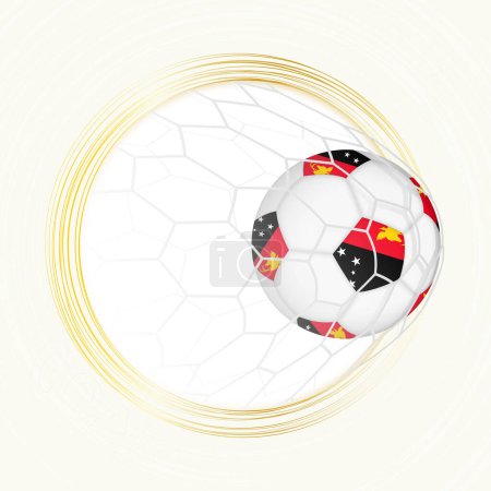 Téléchargez les illustrations : Emblème de football avec ballon de football avec drapeau de la Papouasie-Nouvelle-Guinée en filet, but marqué pour la Papouasie-Nouvelle-Guinée. - en licence libre de droit