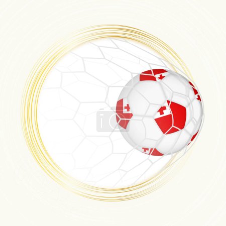 Football emblem with football ball with flag of Tonga in net, scoring goal for Tonga.