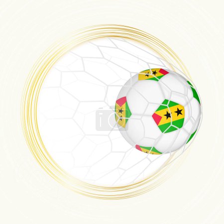 Emblème de football avec ballon de football avec drapeau de Sao Tomé-et-Principe au filet, but marqué pour Sao Tomé-et-Principe.