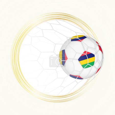 Ilustración de Emblema de fútbol con pelota de fútbol con bandera de Mauricio en red, goleador para Mauricio. - Imagen libre de derechos