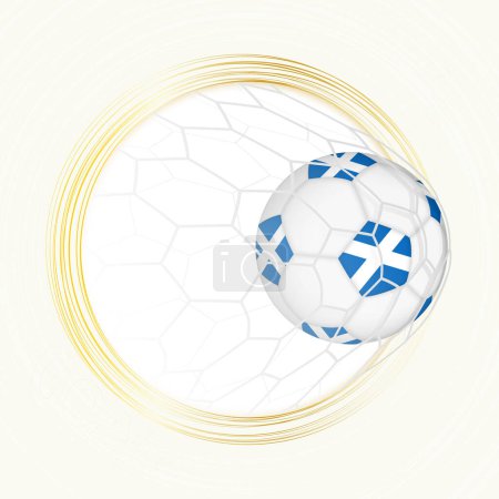 Football emblem with football ball with flag of Scotland in net, scoring goal for Scotland.