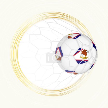 Football emblem with football ball with flag of American Samoa in net, scoring goal for American Samoa.