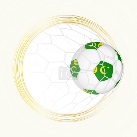 Fußball-Emblem mit Ball und Fahne der Kokosinseln im Netz, Tor für die Kokosinseln.