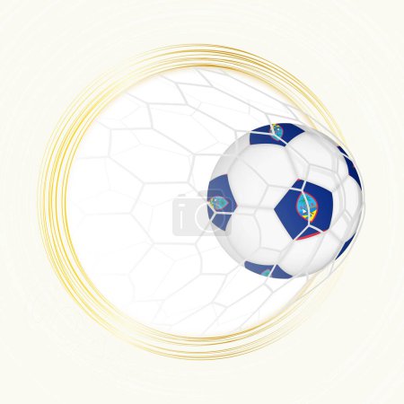Fußball-Emblem mit Ball und Flagge von Guam im Netz, Tor für Guam.