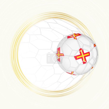 Fußball-Emblem mit Fußballball mit Flagge von Guernsey im Netz, Tor für Guernsey.