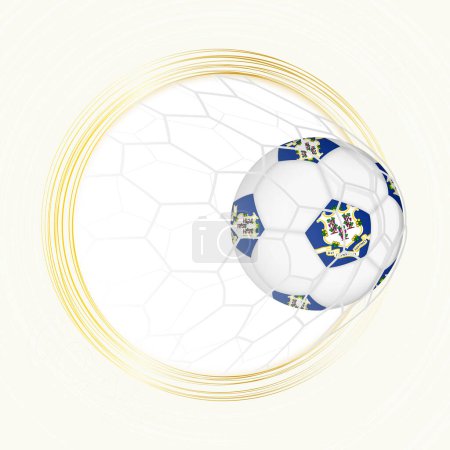 emblema de fútbol con pelota de fútbol con la bandera de Connecticut en la red, gol de puntuación para Connecticut.
