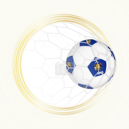 Ilustración de Emblema de fútbol con pelota de fútbol con bandera de Wisconsin en la red, gol de puntuación para Wisconsin. - Imagen libre de derechos