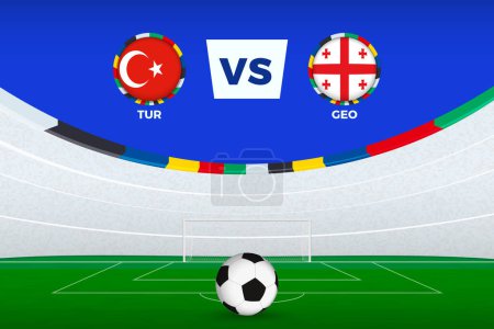 Illustration of stadium for football match between Turkey and Georgia, stylized template from soccer tournament.