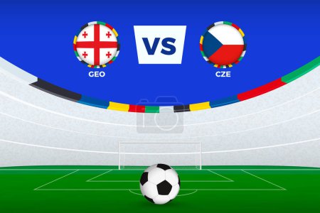 Illustration of stadium for football match between Georgia and Czech Republic, stylized template from soccer tournament.