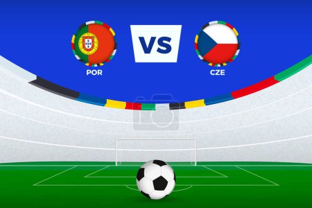 Illustration of stadium for football match between Portugal and Czech Republic, stylized template from soccer tournament.