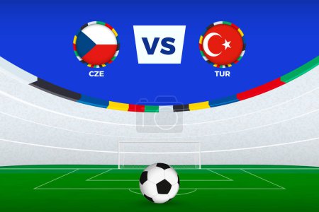 Illustration of stadium for football match between Czech Republic and Turkey, stylized template from soccer tournament.