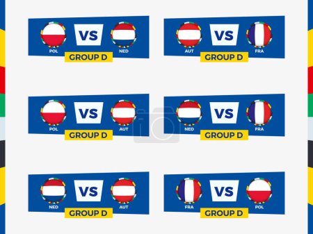 Group D Tournament Matchups: Poland, Netherlands, Austria, France. Vector illustration.