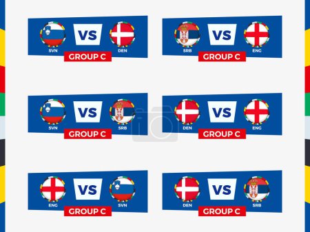 Matchs du tournoi du groupe C : Slovénie, Danemark, Serbie, Angleterre. Illustration vectorielle.