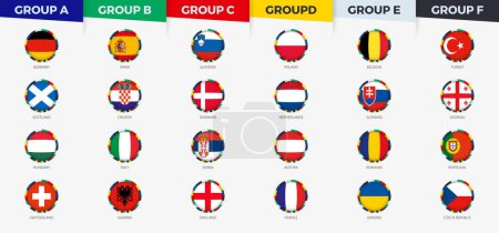 Campeonato Europeo de Fútbol Participantes de fase grupal. Juego de bandera vectorial.