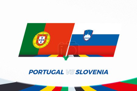 Portugal vs Slovenia in Football Competition, Round of 16. Versus icon on Football background.