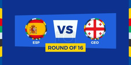 España vs Georgia en la ronda 16. Ilustración de la competición de fútbol sobre fondo deportivo.