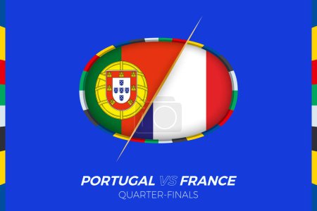 Portugal vs France football match icon for European football Tournament 2024, versus icon on Knockout stage. Vector icon.