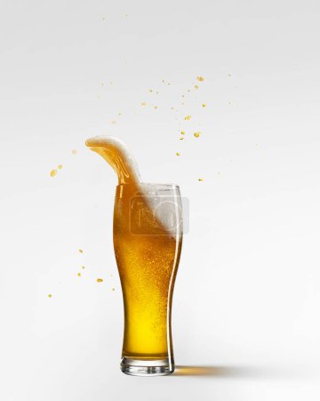 Photo for Glass with light, foamy beer isolated over grey background. Lager beer degustation. Bavarian brewing. Concept of alcohol, oktoberfest, drinks, holidays and festivals. Copy space for ad. - Royalty Free Image