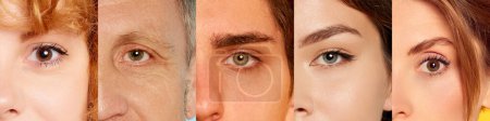 Téléchargez les photos : Close-up images of people eyes looking at camera. Collage made of five different people, men and women seriously looking. Concept of emotions, facial expression, lifestyle - en image libre de droit