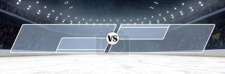 3D model of empty ice rink stadium arena for sport competition, championship. Stadium filled with lively sports hockey fans. Concept of sport, action, motion. Empty space for ad, text. poster