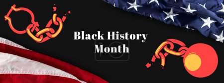 Photo for Breaking slave chains over black background with american flag . Historical changes. Freedom of african-american people. Equality. Black History Month. Banner, poster. Concept of human rights, history - Royalty Free Image