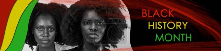 Photo for Two african-american women with serious face over dark background. Black culture. Racial equality. Black History Month. Banner, poster. Human rights, freedom, history, american culture - Royalty Free Image
