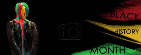 Photo for African-american man with red yellow green colors on head over dark background. Liberty. Black History Month. Banner, poster. Human rights, freedom, history, american culture - Royalty Free Image
