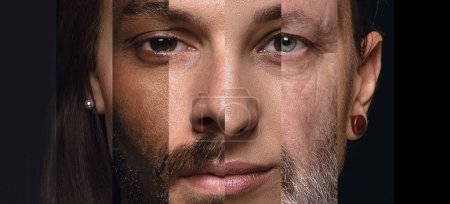 Photo for Human face made from portrait of different people of diverse age, gender and race over black background. Concept of social equality, human rights, freedom, diversity, acceptance - Royalty Free Image