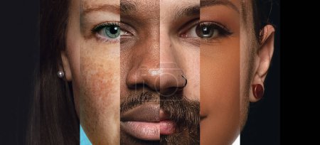 Photo for Human face made from different portrait of men and women of diverse age and race. Combination of faces. Friendship. Concept of social equality, human rights, freedom, diversity, acceptance - Royalty Free Image