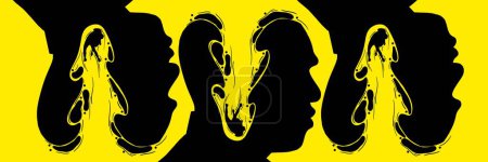 Photo for Abstract design with male face silhouette over bright yellow background. Psychological problems. Contemporary art collage. Concept of mental health, psychology, inner world, surrealism, ad - Royalty Free Image
