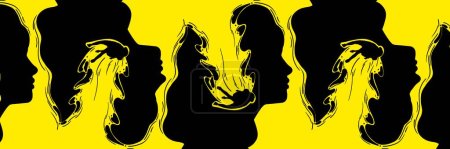 Photo for Abstract design with male face silhouette over bright yellow background. Psychological problems. Contemporary art collage. Concept of mental health, psychology, inner world, surrealism, ad - Royalty Free Image