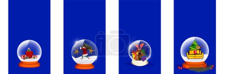 Photo for Set of winter gift balls with different people celebrating, showing winter vide. Contemporary art collage. Concept of Christmas, winter holidays, creativity, happiness, inspiration. Poster, ad - Royalty Free Image