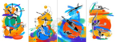 Photo for Diversity of sports. People, professional athletes of different kind of sports in motion over colorful background. Creative collage. Concept of professional sport, competition and match. Poster, ad - Royalty Free Image