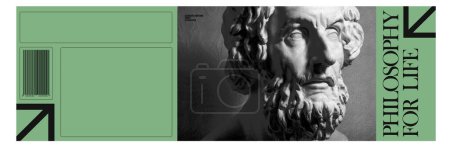 Photo for Antique statue bust over green background with empty space for text. Poster, flyer, invitation card. Contemporary artwork. Concept of urban style, brutalism, graffiti art, brutalism. Creative poster - Royalty Free Image