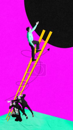 Photo for Ladder to success and innovative approaches for company development. Contemporary art collage. Concept of business, teamwork, success, motivation, growth, achievement - Royalty Free Image