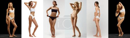 Photo for Collage. Full-length image of beautiful young woman with slim, fit bodies posing in underwear over black and white backgrounds. Concept of female beauty, body and skin care, fitness, care, health - Royalty Free Image