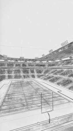 Photo for Black and white project of American football arena with goal post. Creative sketch design art. Line art. Architectural project. Concept of sport, competition, game. Poster, banner for sport events - Royalty Free Image