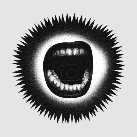 Photo for Mental health awareness campaign poster. Abstract black and white image of shouting mouth. Conceptual modern design. Concept of mental health, depression and sadness, therapy, emotions - Royalty Free Image
