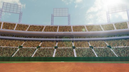 Foto de Evento de partidos deportivos. Representación 3D de la arena de béisbol vacía, estadio al aire libre con tribuna llena de fans. Concepto de deporte profesional, competición, campeonato, juego - Imagen libre de derechos