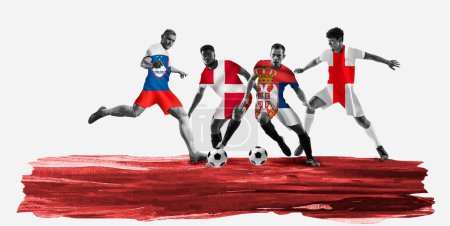 Téléchargez les photos : En mouvement. Joueur de football représentant l'équipe de Slovénie, Danemark, Angleterre et Serbie. Concept de championnat, tournoi. Phase de groupe C de Euro 2024 - en image libre de droit