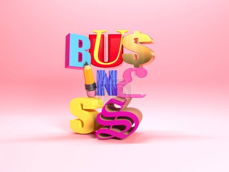 Photo for 3D letters forming word business against light pink background. Template for web banner,s posters, promotional materials about career topics. Creative design. - Royalty Free Image