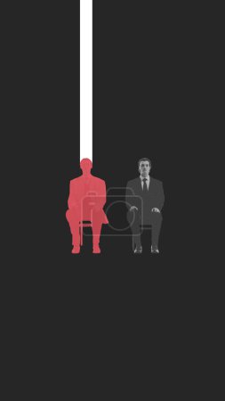 Photo for Silhouette of two individuals in same position but with different vision and opinions. Outstanding individual and man with restrictions. Conceptual design. Concept of psychology, difference - Royalty Free Image