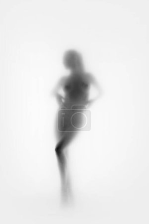 Photo for Body empowerment and self-acceptance. Monochrome image of blurred silhouette of elegant young woman with sim body. Concept of body aesthetics, femininity, beauty, health, art - Royalty Free Image