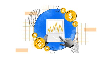 Photo for Person holding tablet with financial graph on screen. Analyzing cryptocurrency market trends, prices and investment. Concept of cryptocurrency, business, trading, virtual money, transaction - Royalty Free Image